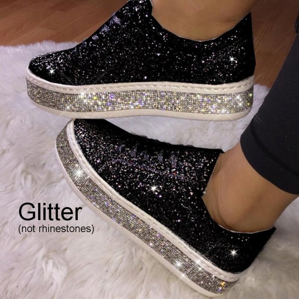 NEW Sparkling Bling Glitter Sneakers Athletic Sports Shoes Silver + FREE… - Picture 3 of 6